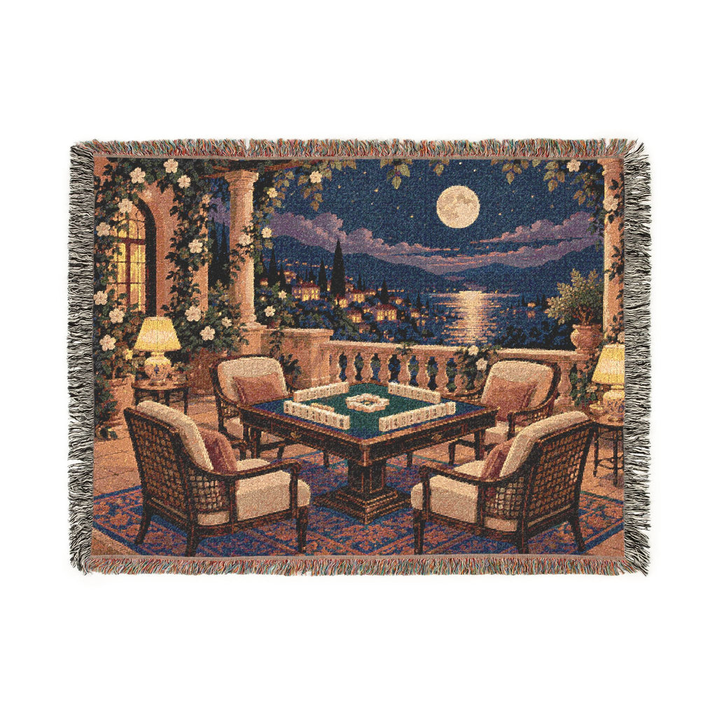 The Moonlit Mahjong Terrace Woven Blanket