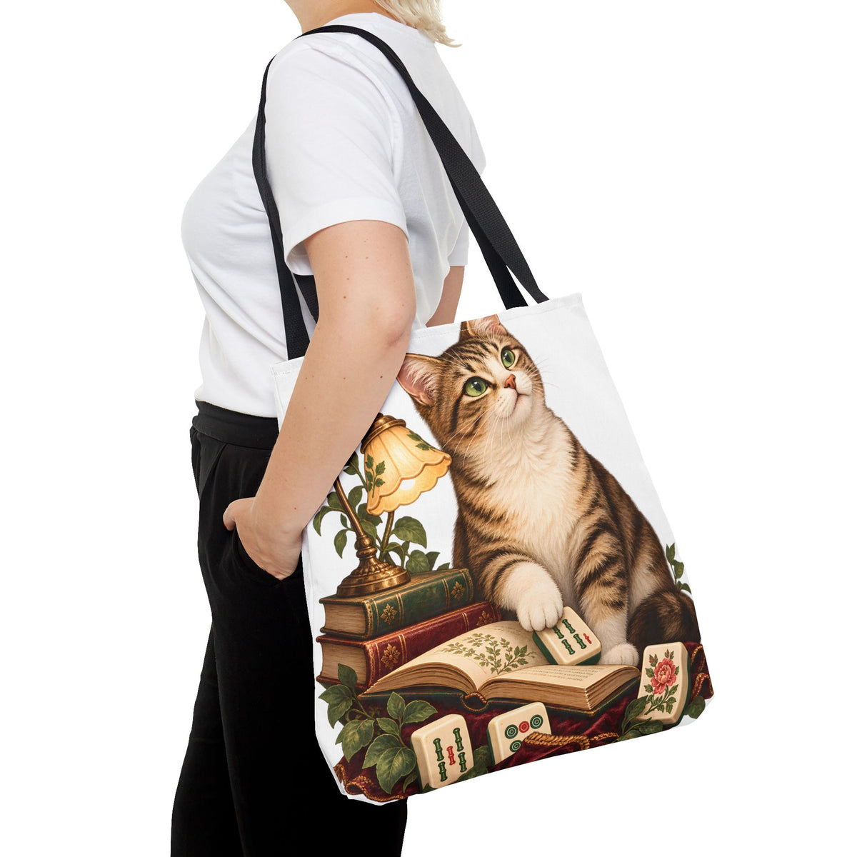 The Mahjong Reading Cat Tote Bag
