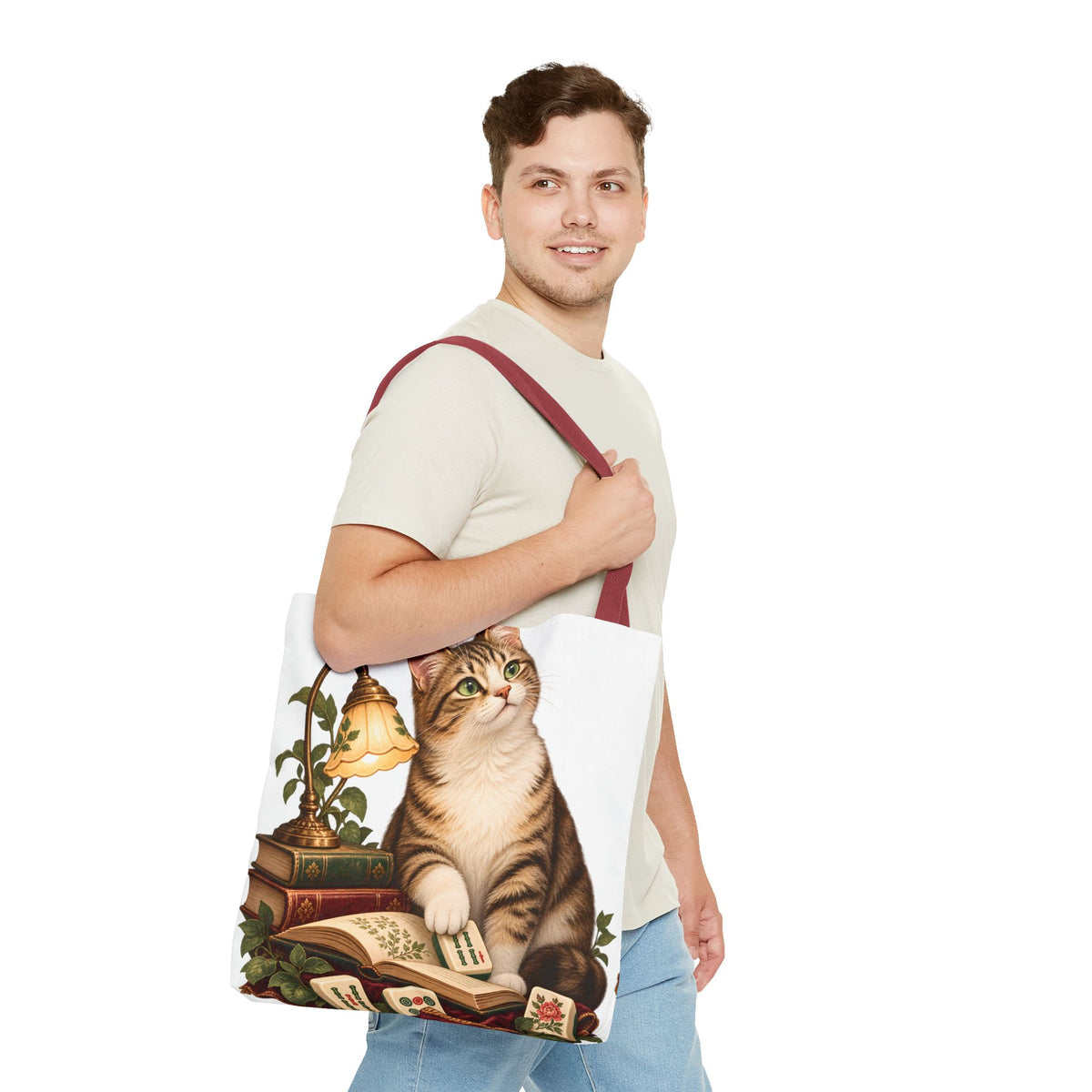 The Mahjong Reading Cat Tote Bag