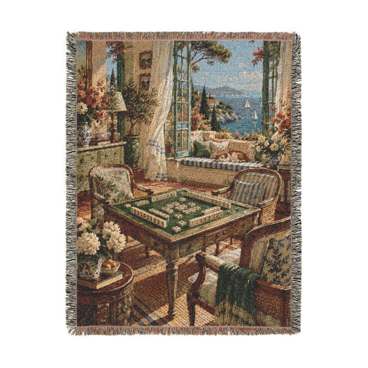 The Seaside Mahjong House Woven Blanket