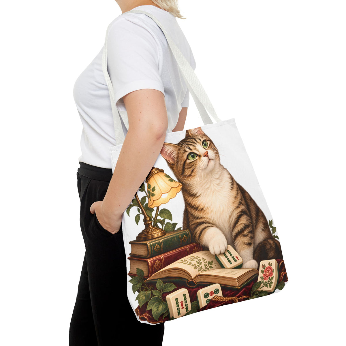 The Mahjong Reading Cat Tote Bag