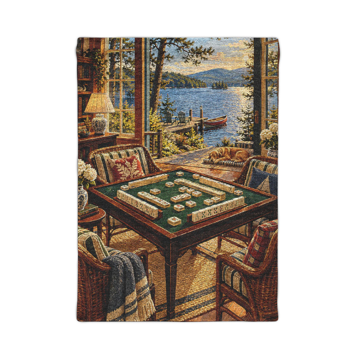 The Mahjong Lake House Woven Wall Tapestry