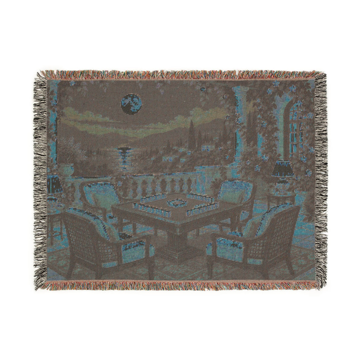 The Moonlit Mahjong Terrace Woven Blanket