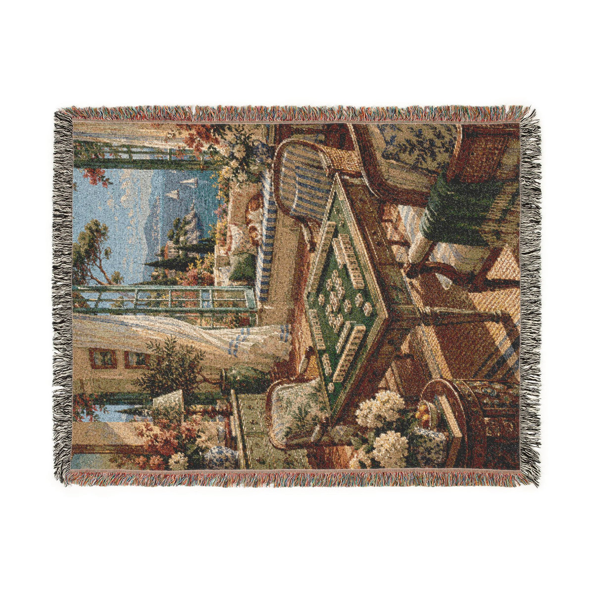 The Seaside Mahjong House Woven Blanket
