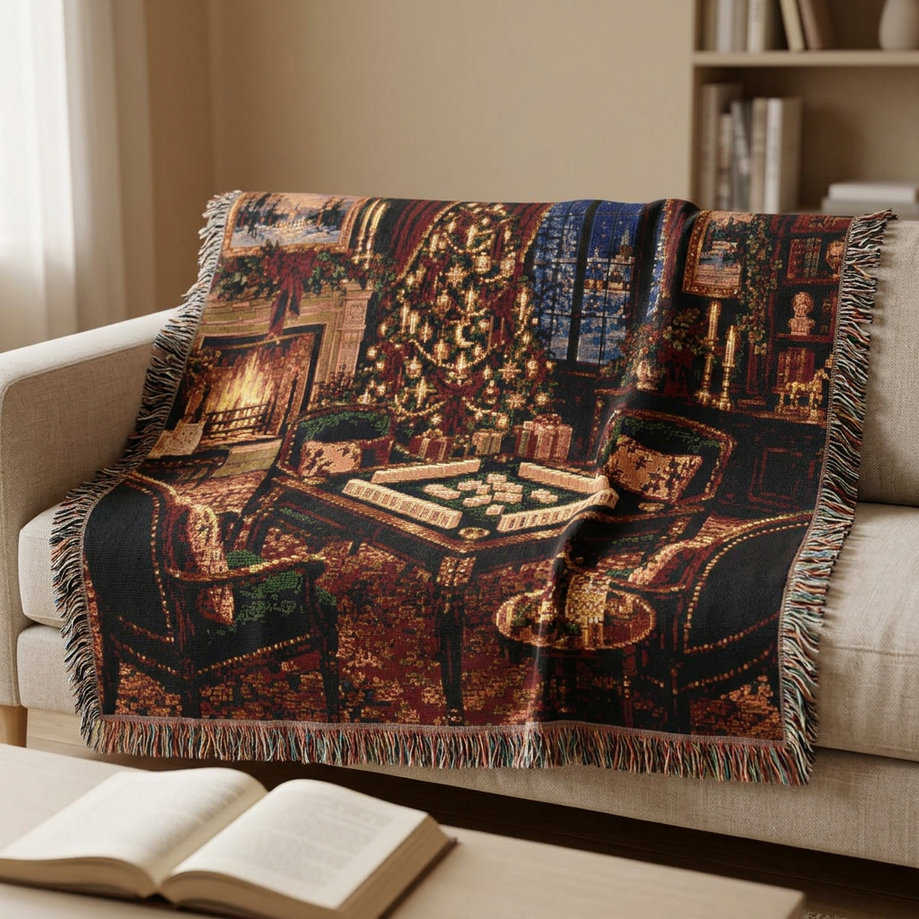 The Christmas Mahjong Parlour Woven Blanket