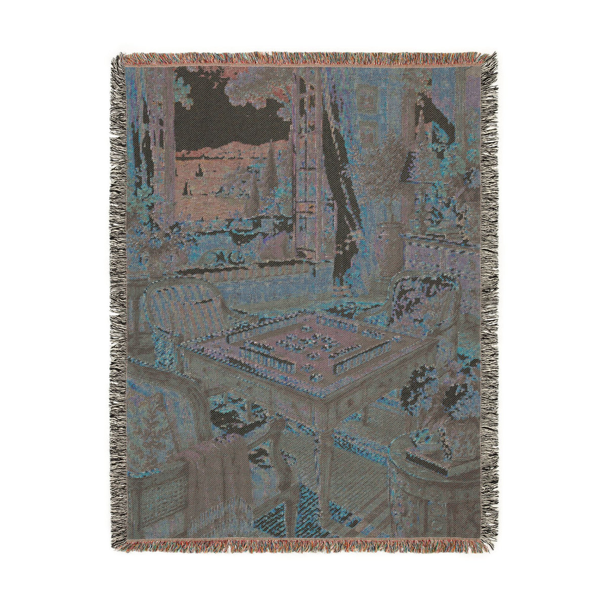The Seaside Mahjong House Woven Blanket