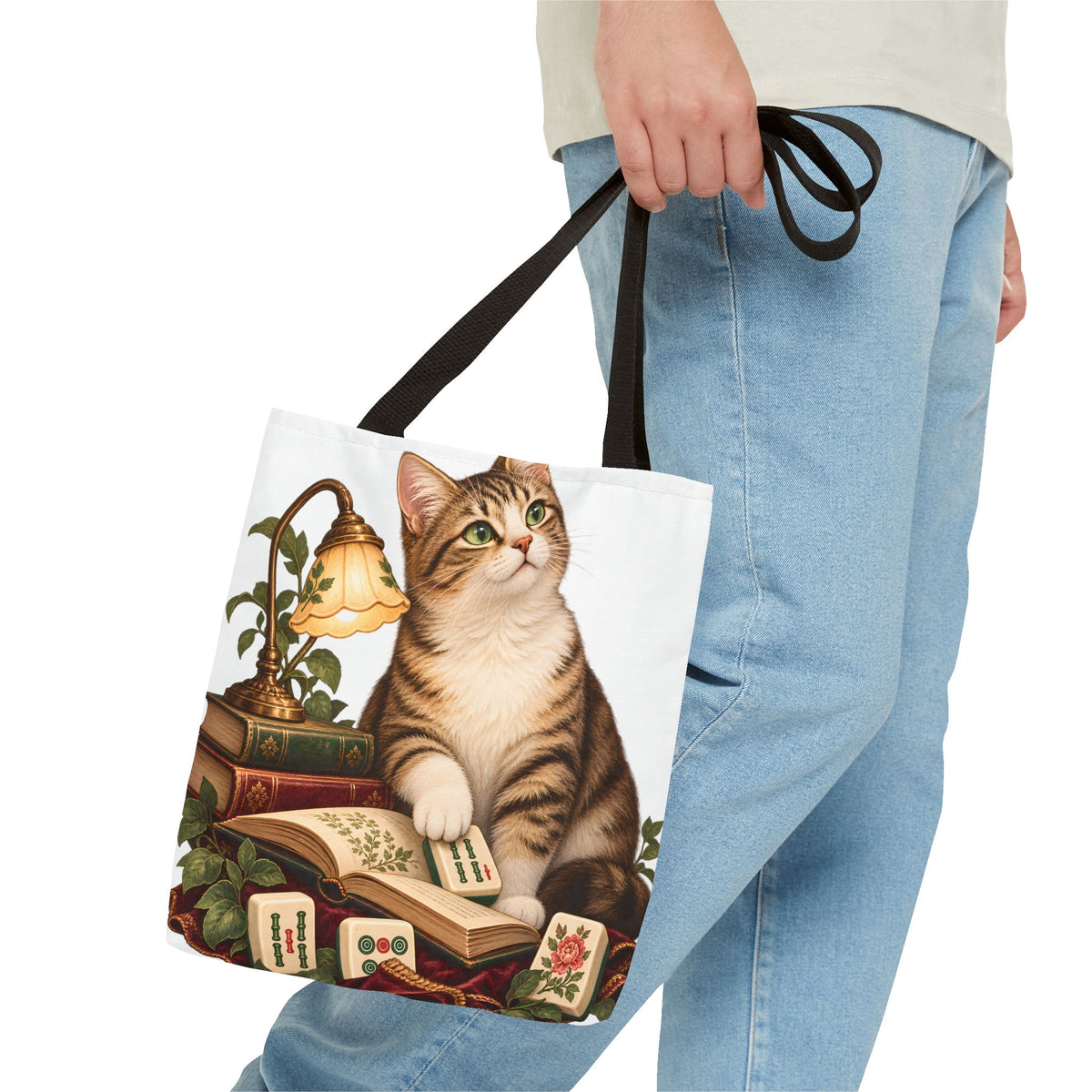 The Mahjong Reading Cat Tote Bag