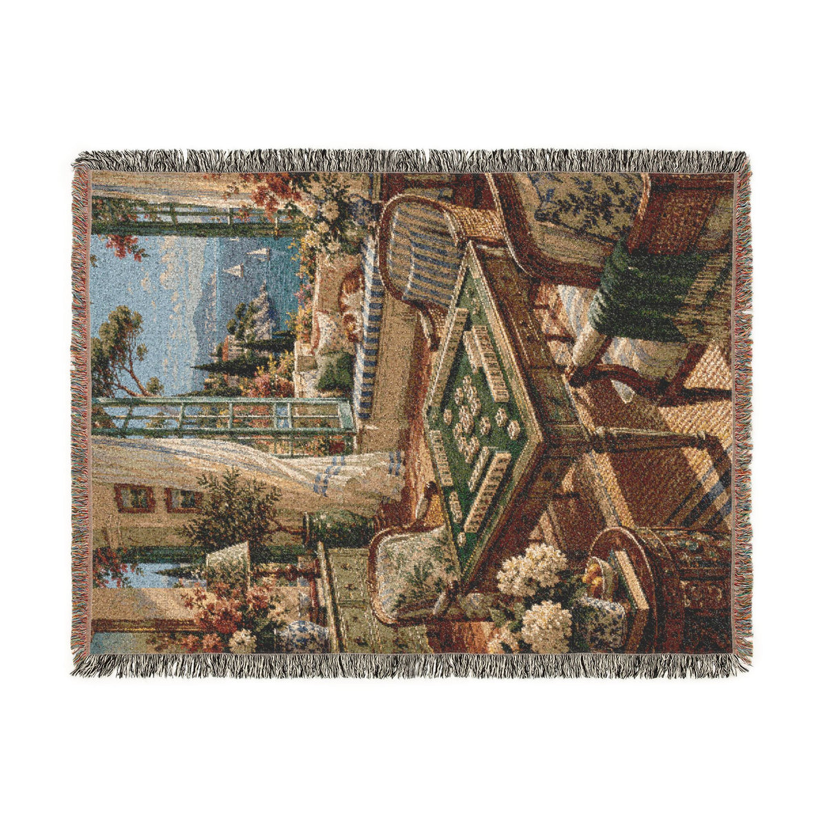 The Seaside Mahjong House Woven Blanket