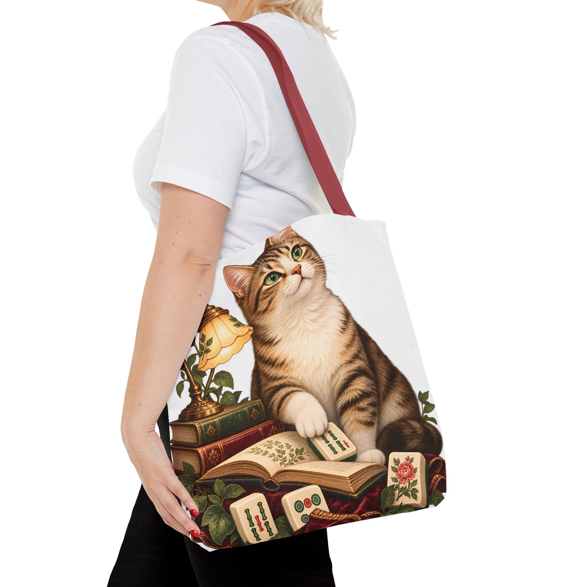 The Mahjong Reading Cat Tote Bag