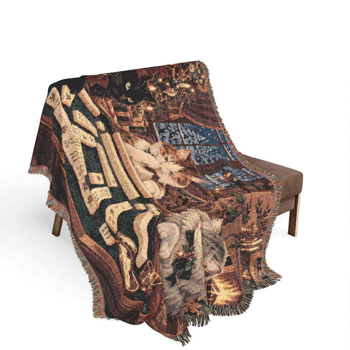The Christmas Mahjong Cats Woven Blanket