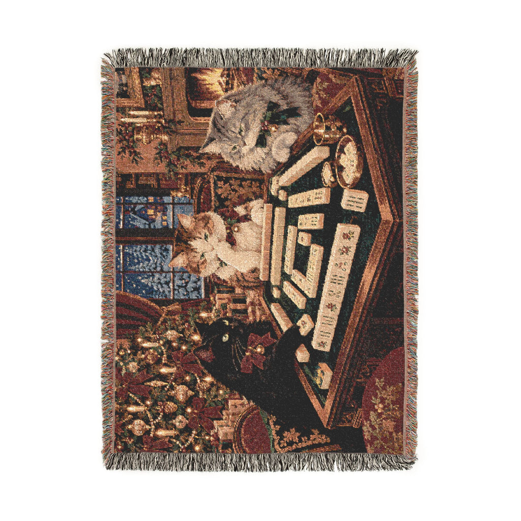 The Christmas Mahjong Cats Woven Blanket