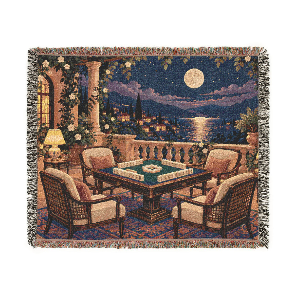 The Moonlit Mahjong Terrace Woven Blanket