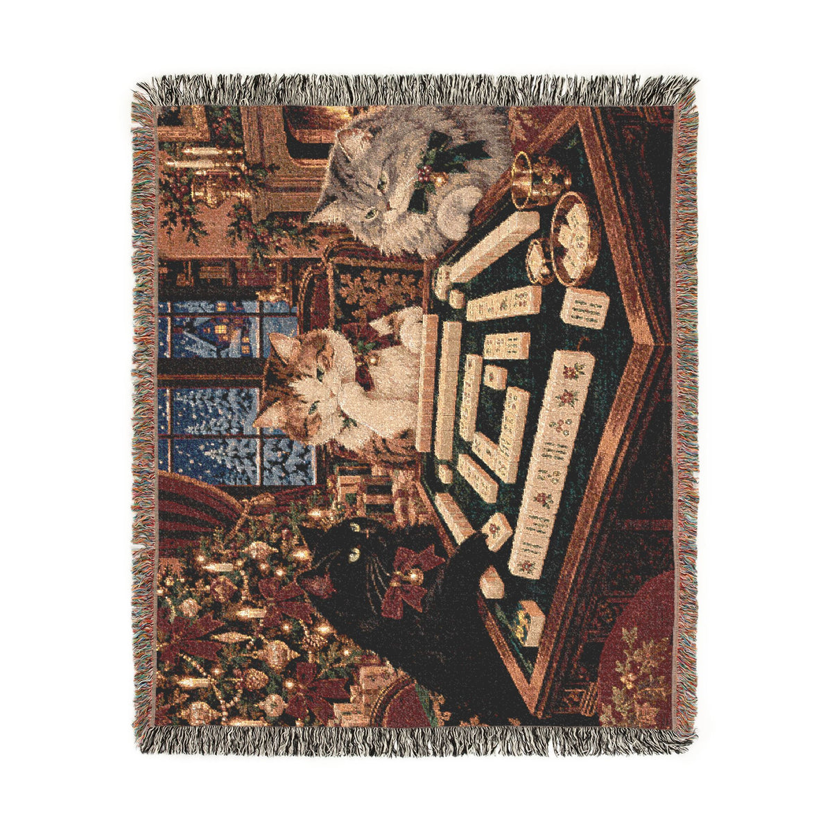 The Christmas Mahjong Cats Woven Blanket