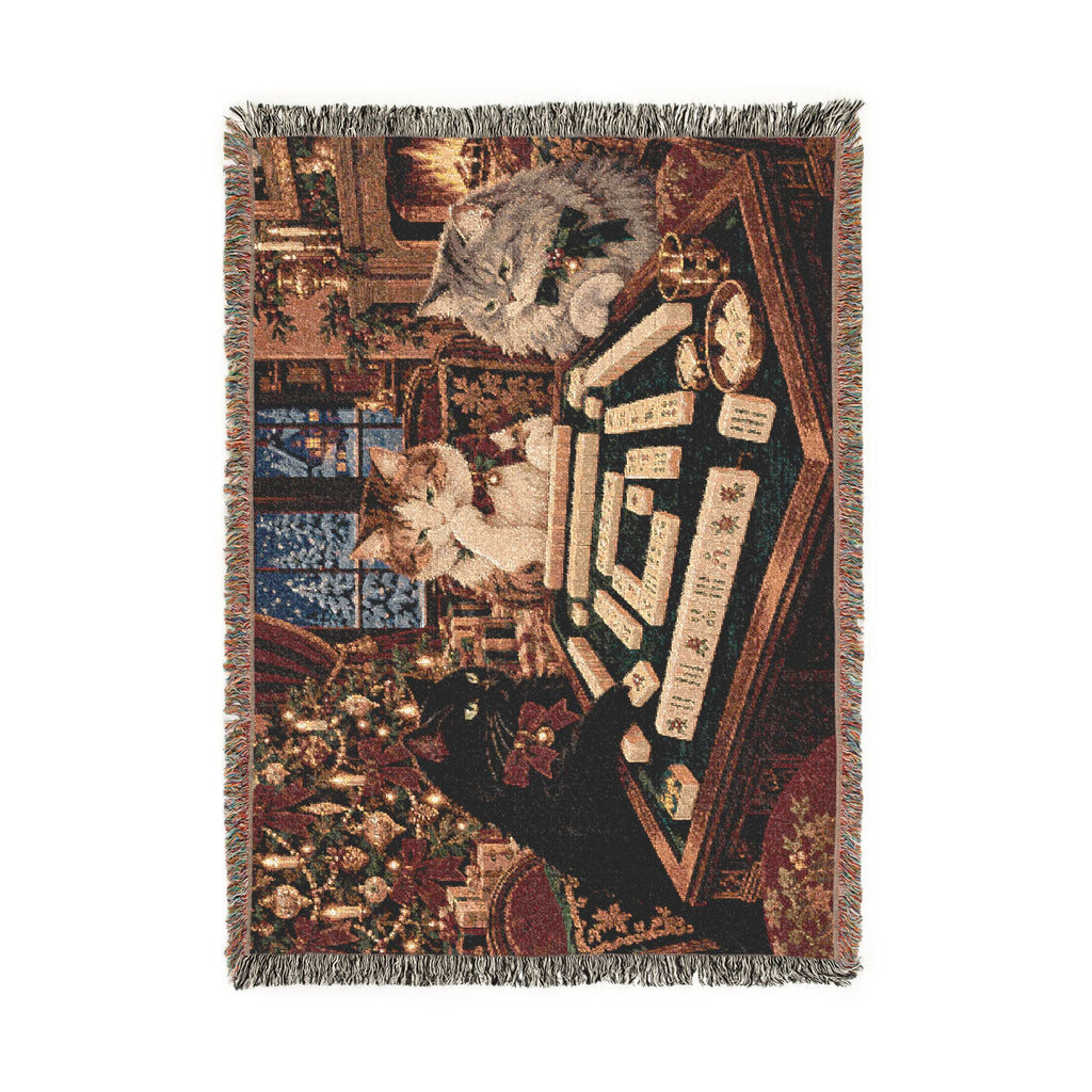 The Christmas Mahjong Cats Woven Blanket