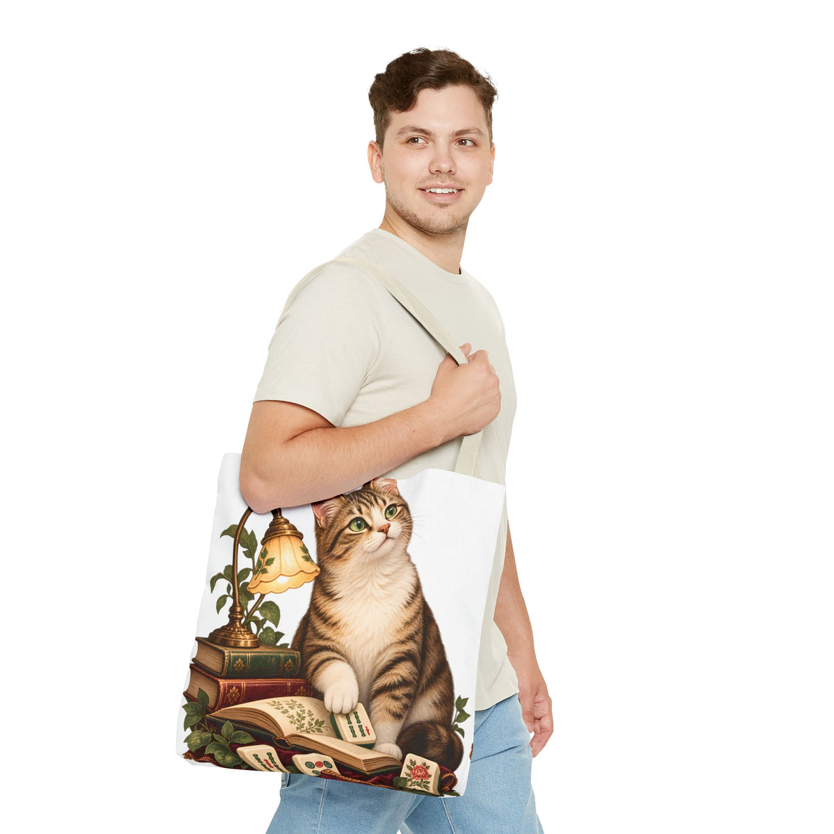 The Mahjong Reading Cat Tote Bag