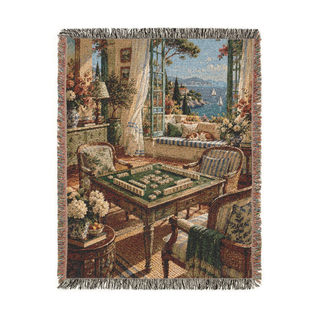 The Seaside Mahjong House Woven Blanket