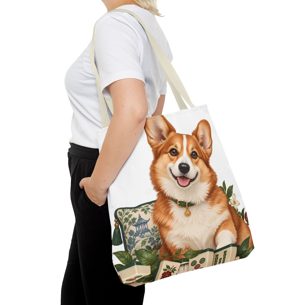 Mahjong Garden Corgi Tote Bag
