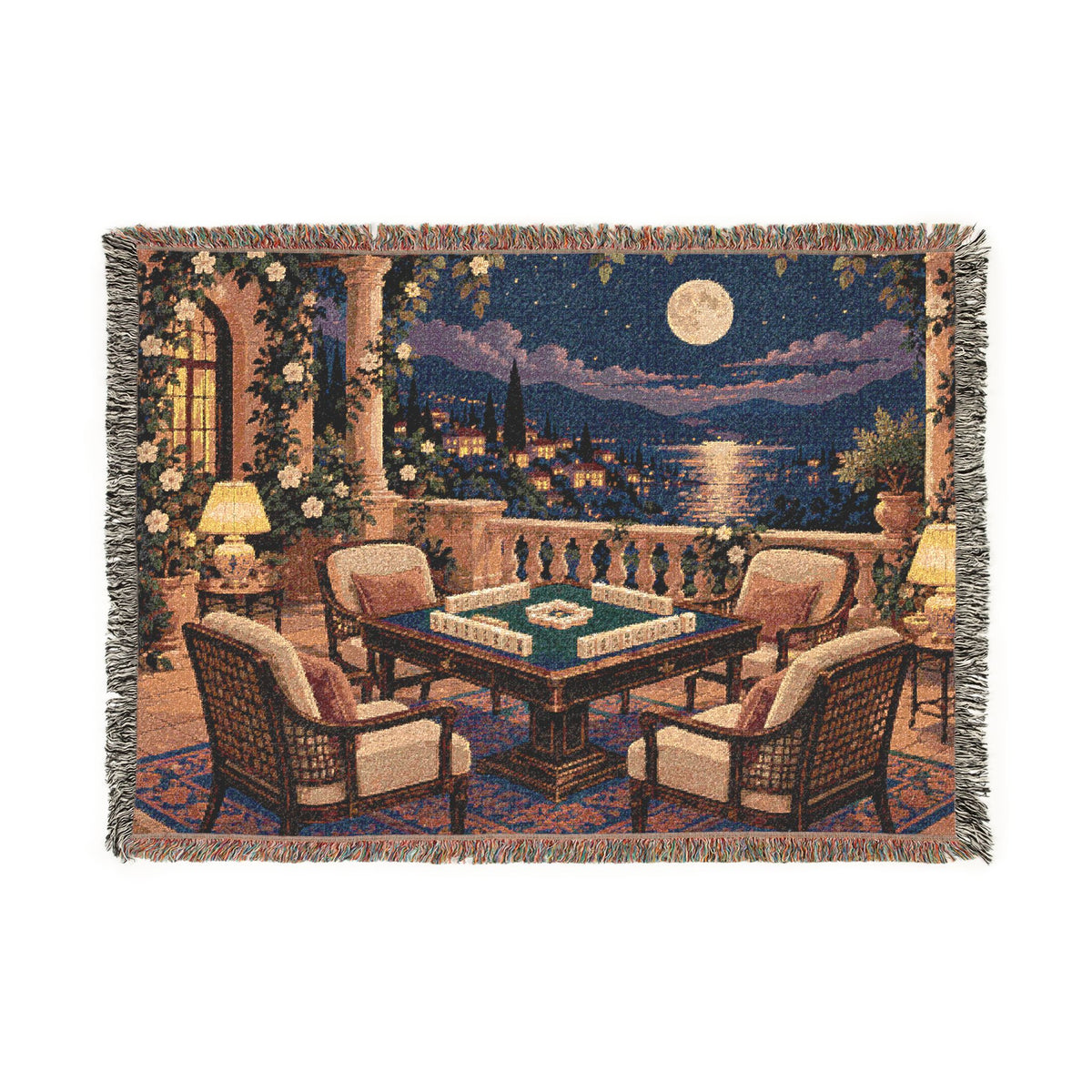 The Moonlit Mahjong Terrace Woven Blanket